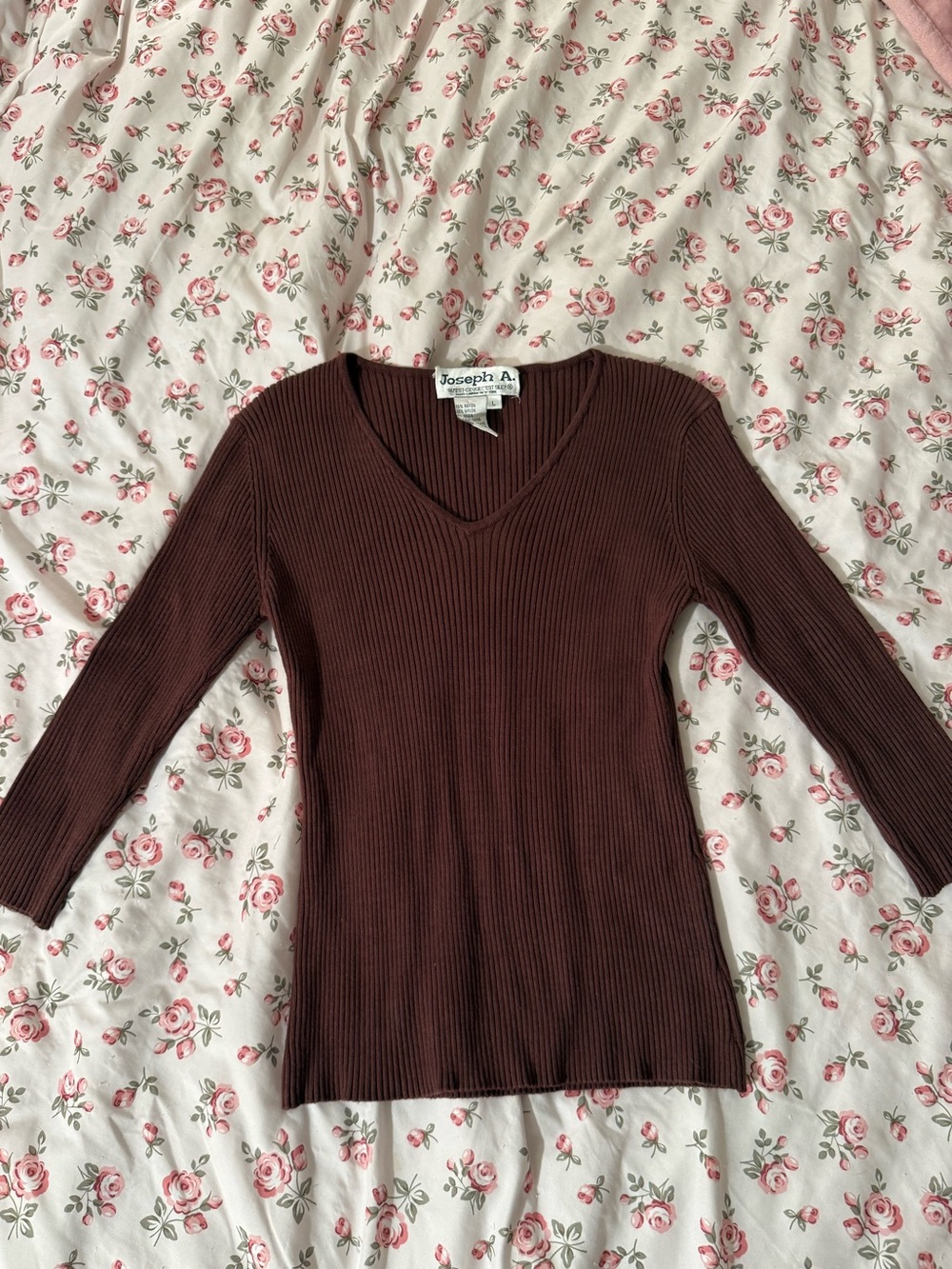 Joseph A. Ribbed V-Neck Sweater in Chocolate Brown